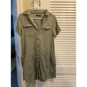 Max Jeans Ruffle Military Dress Olive Green XS